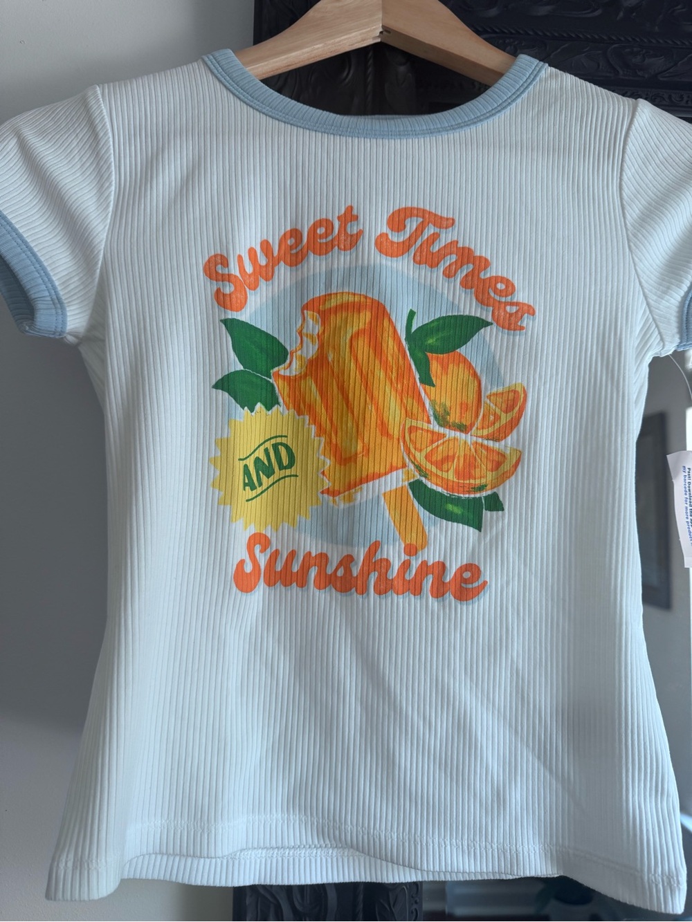 Kids large 10/12 Sweet Times and Sunshine' Orange Graphic Tee - Light Blue